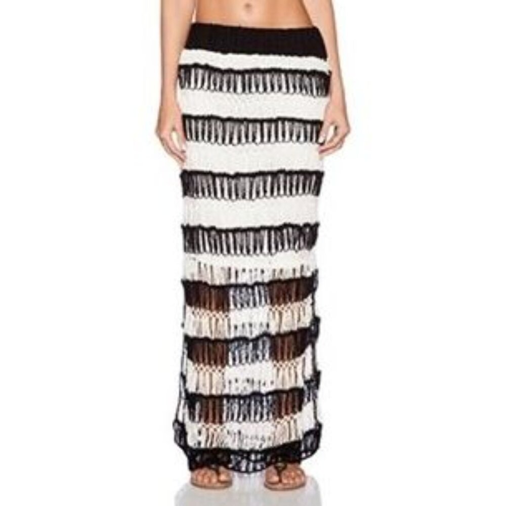 Anna Kosturova NWT Bardot Maxi Skirt in Black & Cream size Medium